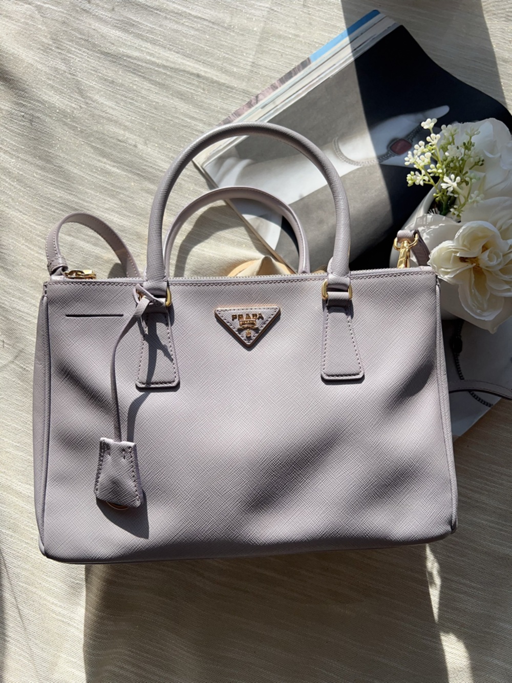 Prada Saffiano Lux Small Galleria Double Zip Tote Light Purple